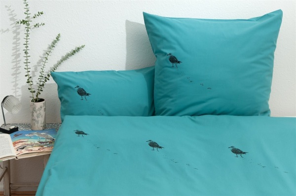 Bio-Bettwäsche Möwe, türkis 135*200 & 80*80 cm