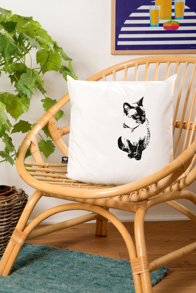 Bio-Kissenbezug Katze, weiß 40x40 cm