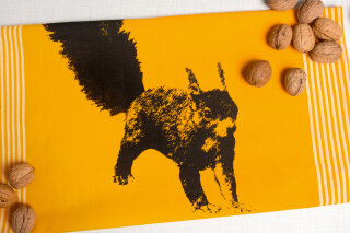 Handgewebtes Geschirrtuch Eichhörnchen gelb