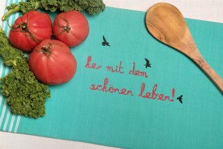 Handgewebtes Geschirrtuch Her mit... türkis