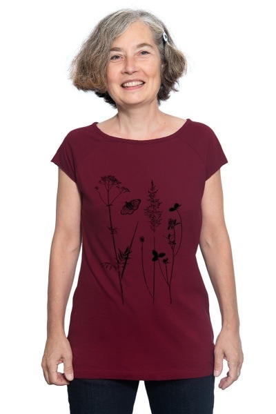 Frauenshirt Schmetterlingswiese weinrot L