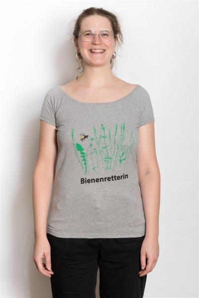Frauenshirt Bienenretterin hellgrau-meliert XL