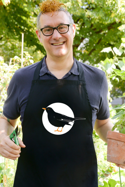 Handgewebte Kochschürze Amsel schwarz